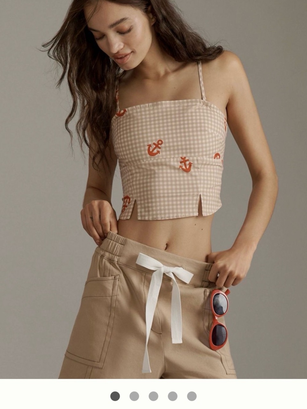 NWT Anthropologie“Celandine”Small Gingham Crop top with Embroidered Red Anchors